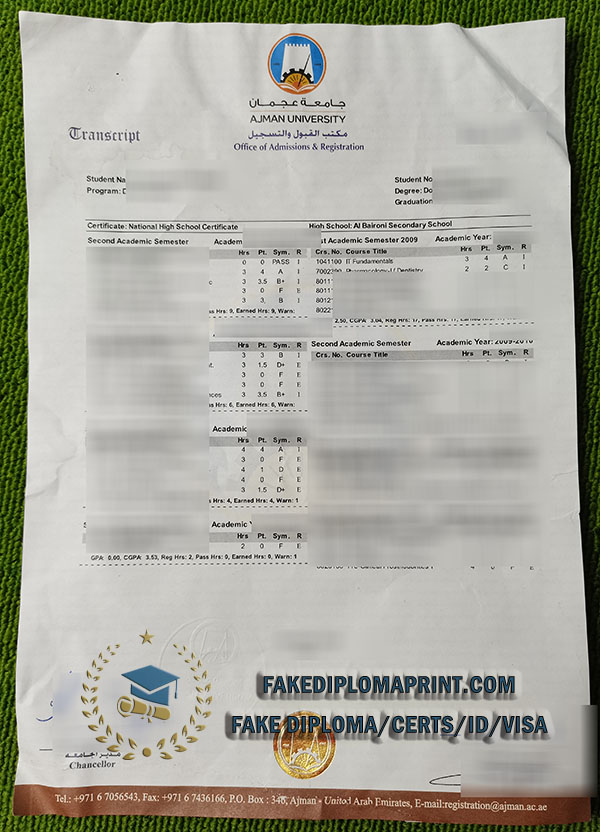 Ajman University transcript