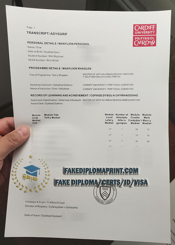 Cardiff University transcript