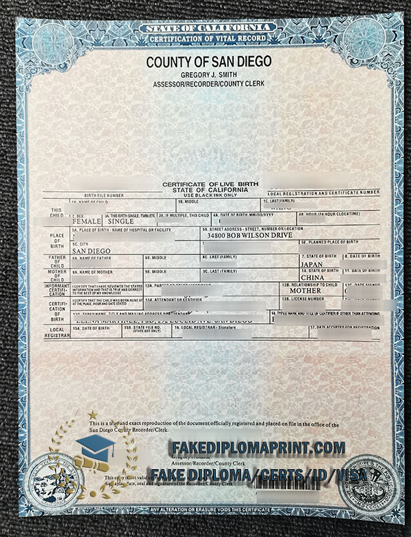 San Diego birth certificate