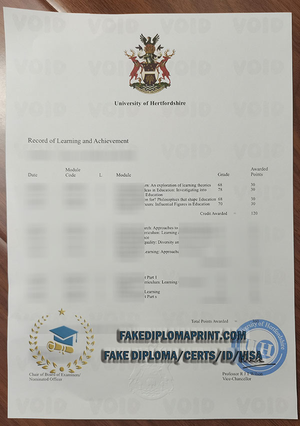 University of Hertfordshire transcript