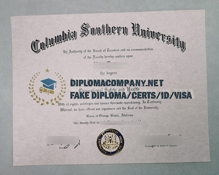 Fake Columbia Southern University Diploma
