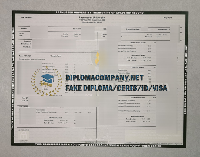fake Rasmussen University Transcript