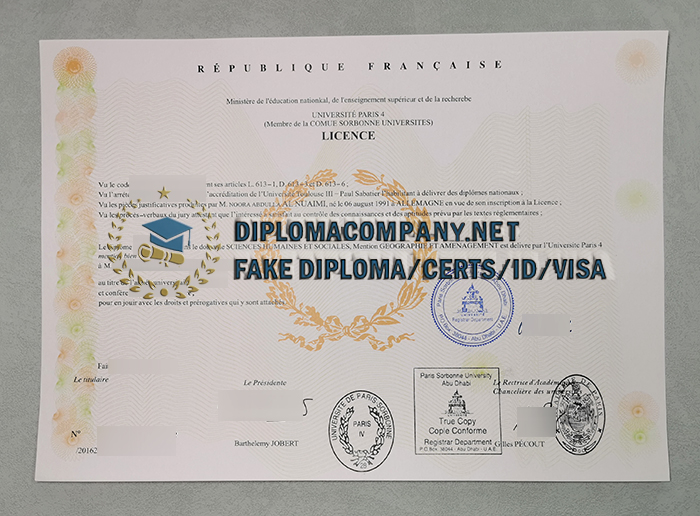 Fake Université Paris 4 Diploma