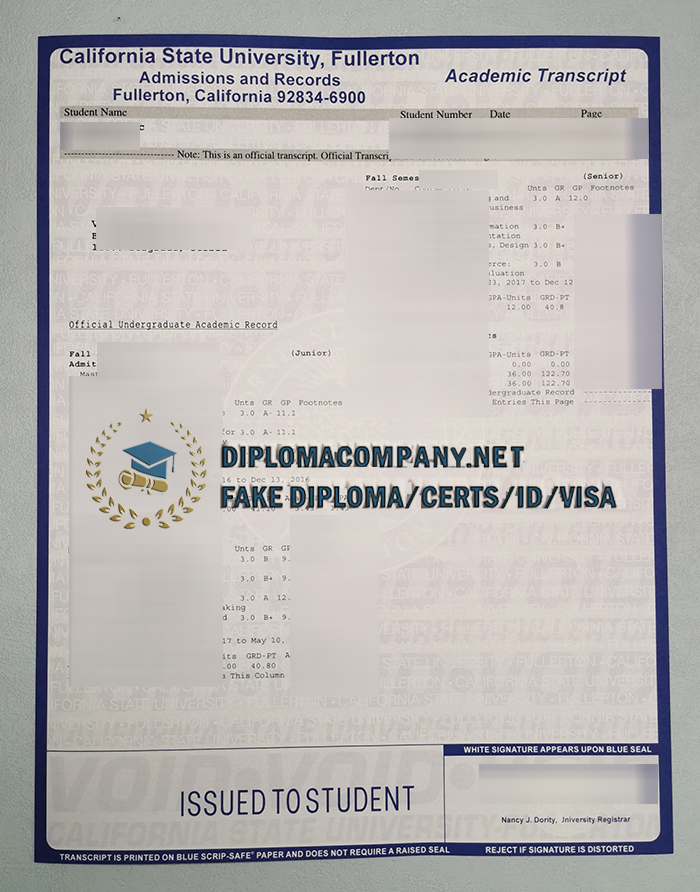 Fake Cal State Fullerton Transcript