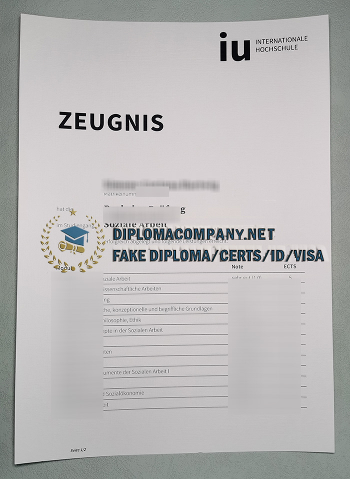 Fake IU Internationale Hochschule Zeugnis