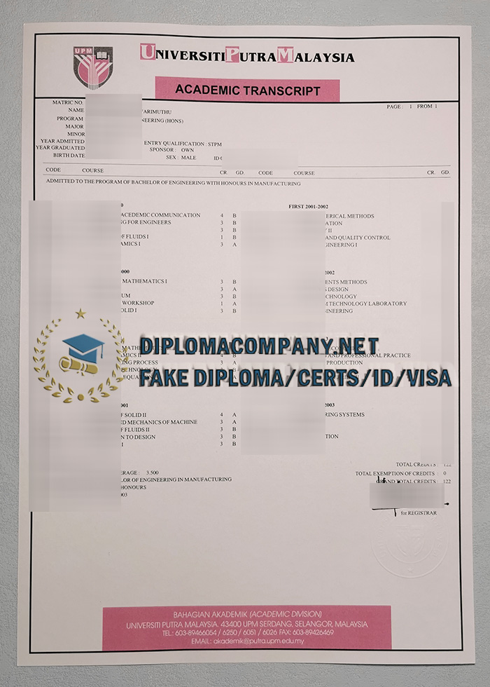 Universiti Putra Malaysia Transcript
