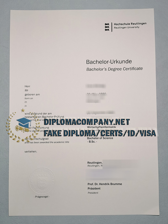 Fake Hochschule Reutlingen Urkunde